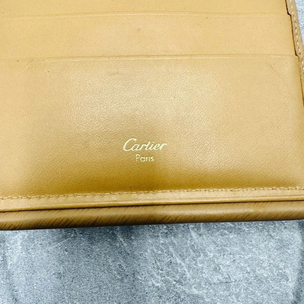 CARTIER Leather Tan BiFold Dual Mix Metal Handles Men’s Wallet